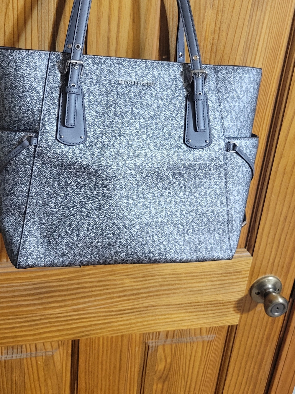 Michael Kors Silver/ Gray Signature Tote with Shoulder Straps